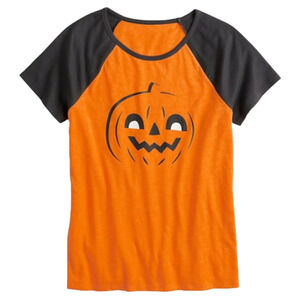 Family Fun Jack-O-Lantern Pumpkin Graphic Tee Black Orange Women Size S